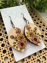 Load image into Gallery viewer, Floral bouquet hand painted lightweight wood earring
