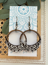 Load image into Gallery viewer, Boho damask all wood lightweight hoops 
