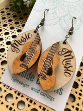 Load image into Gallery viewer, Guitar music wood layered lightweight hand painted earring
