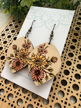 Load image into Gallery viewer, Floral bouquet hand painted lightweight wood earring
