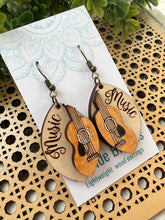 Load image into Gallery viewer, Guitar music wood layered lightweight hand painted earring
