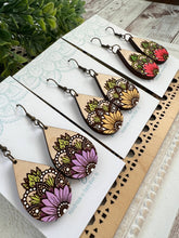 Load image into Gallery viewer, Sunflower turquoise mandala wood hand painted earrings
