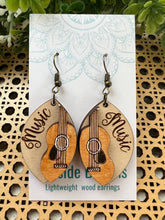 Load image into Gallery viewer, Guitar music wood layered lightweight hand painted earring
