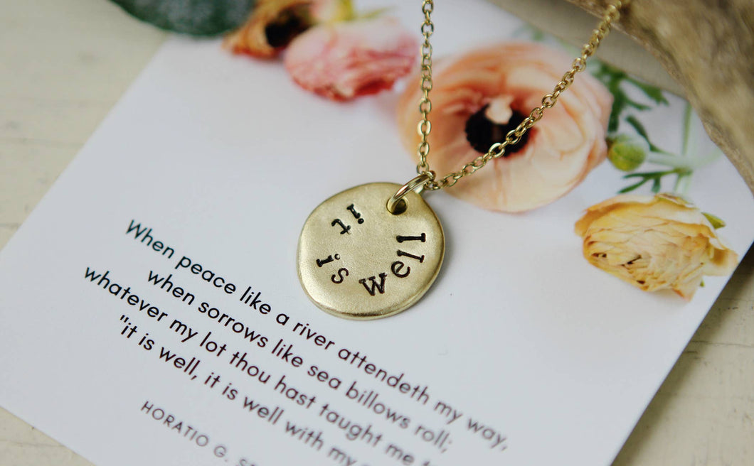 It Is Well Hand Stamped Scripture Necklace: Gold