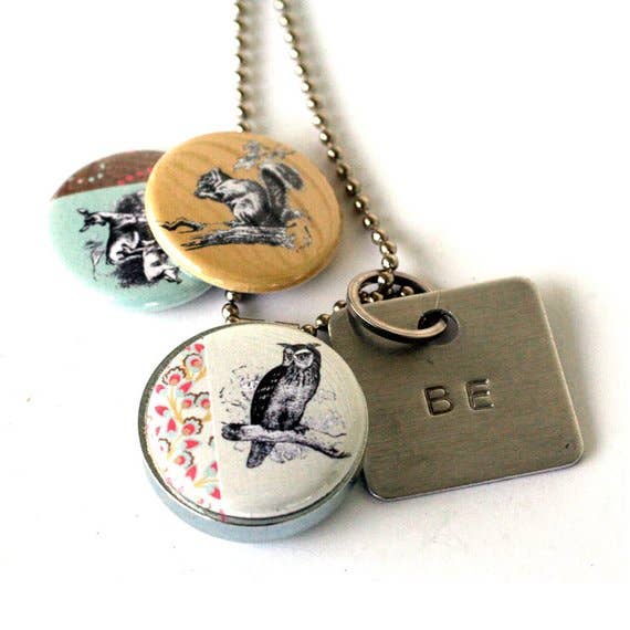 Woodland Squirrel Deer Owl Locket Necklace